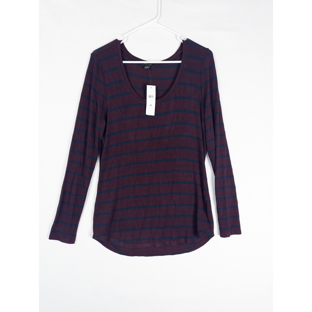 NWT Ann Taylor Sweater Womens M‎ Red Striped Scoop Pullover Knit Rayon Blend